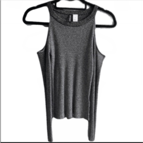 H&M Divided cold shoulder long sleeves gray/ silver ribbed top. XS. - Picture 2 of 3